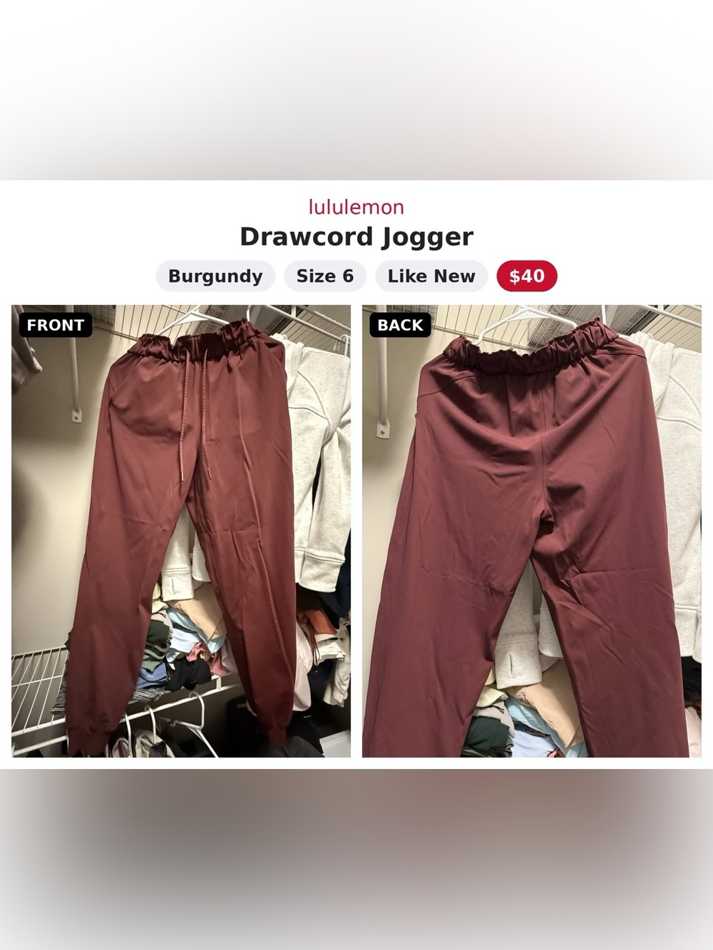 lululemon athletica Drawcord Jogger in Burgundy
